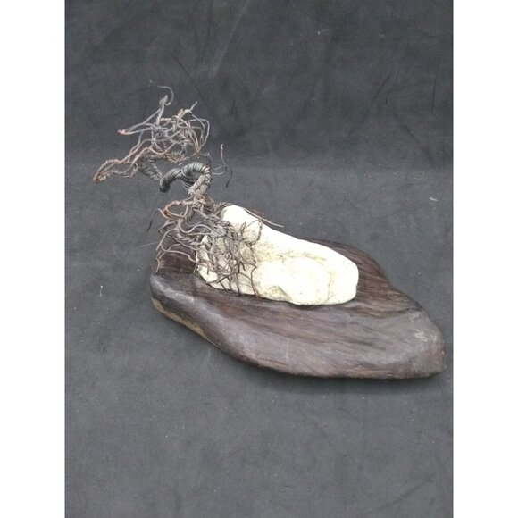 Handmade brutalist abstract modernist Metal Bonsai tree on rock & wood Artwork - Picture 11 of 11